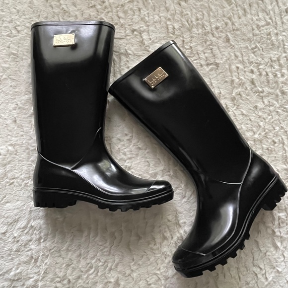 Nicole Miller Black Tall Rain Boots Size 8 - Picture 2 of 16